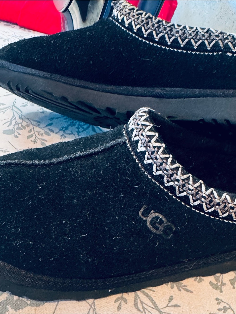 UGG Black Slip-On Cozy Knit-Trim Slippers